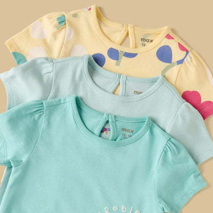 Pack of 3 - Floral Print Cotton T-shirt