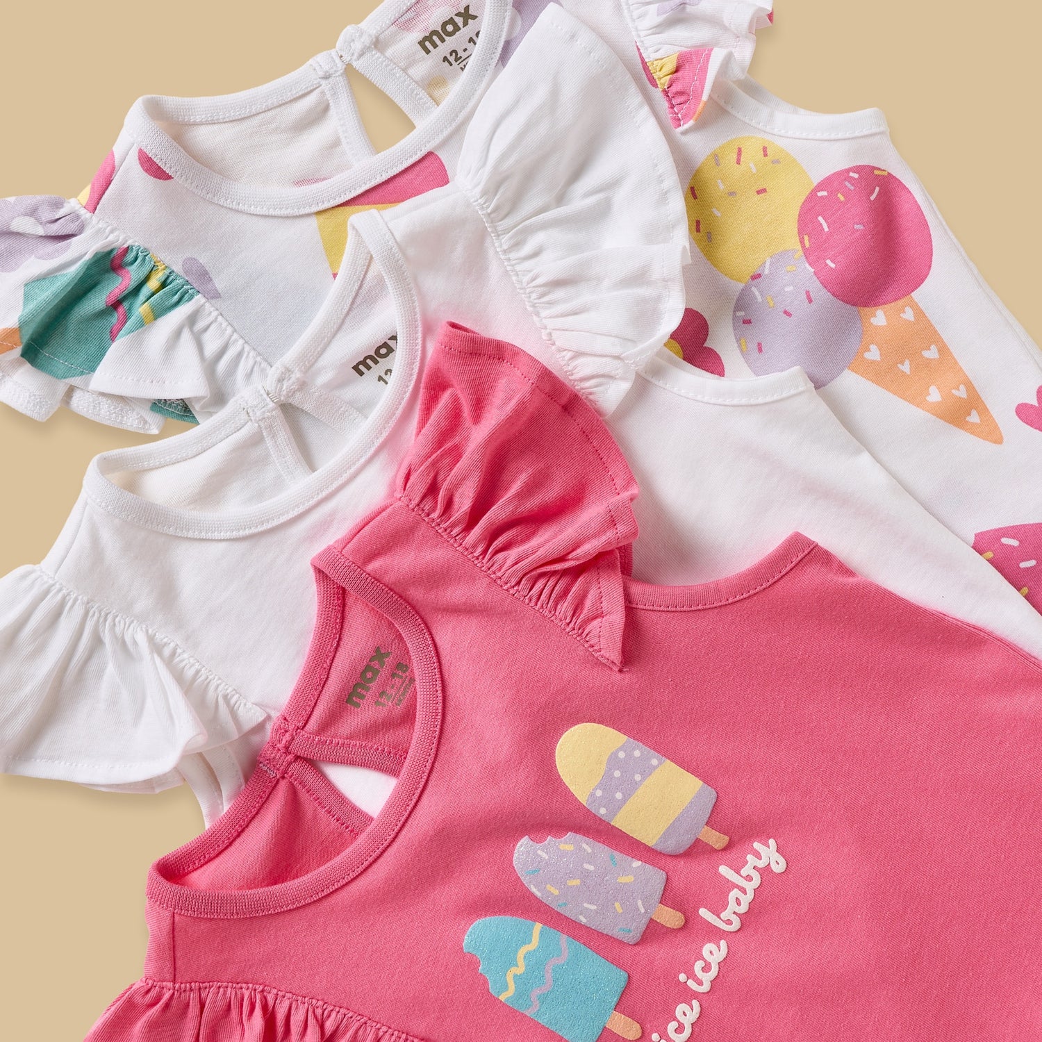 Pack of 3 - Ice Cream Print Cap Sleeves Top