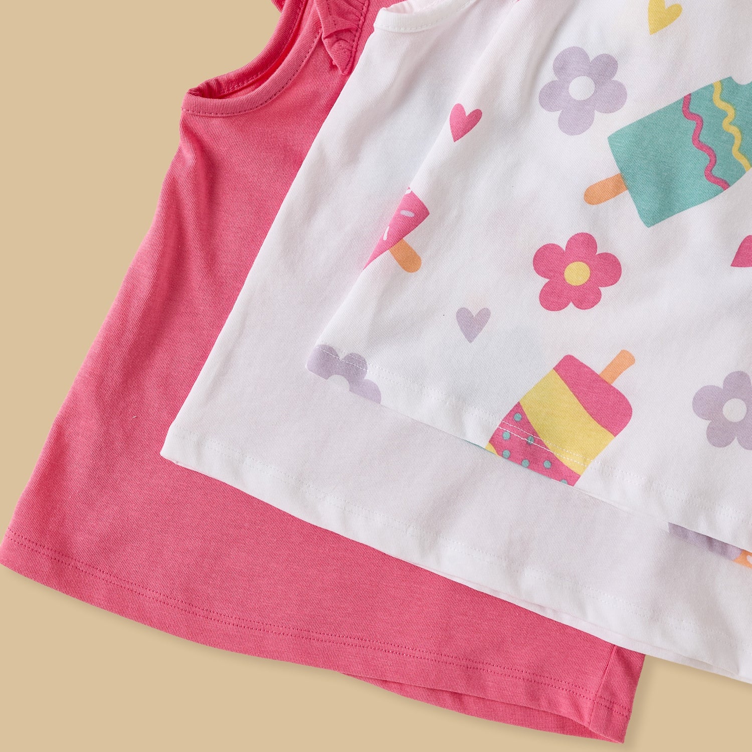 Pack of 3 - Ice Cream Print Cap Sleeves Top