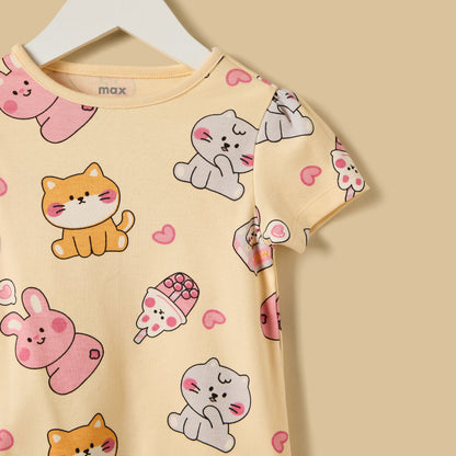 Cat Print Cotton Shorts Set