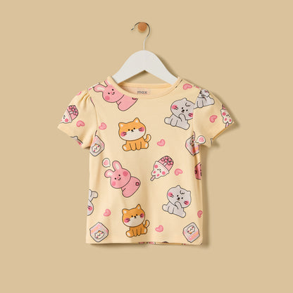 Cat Print Cotton Shorts Set