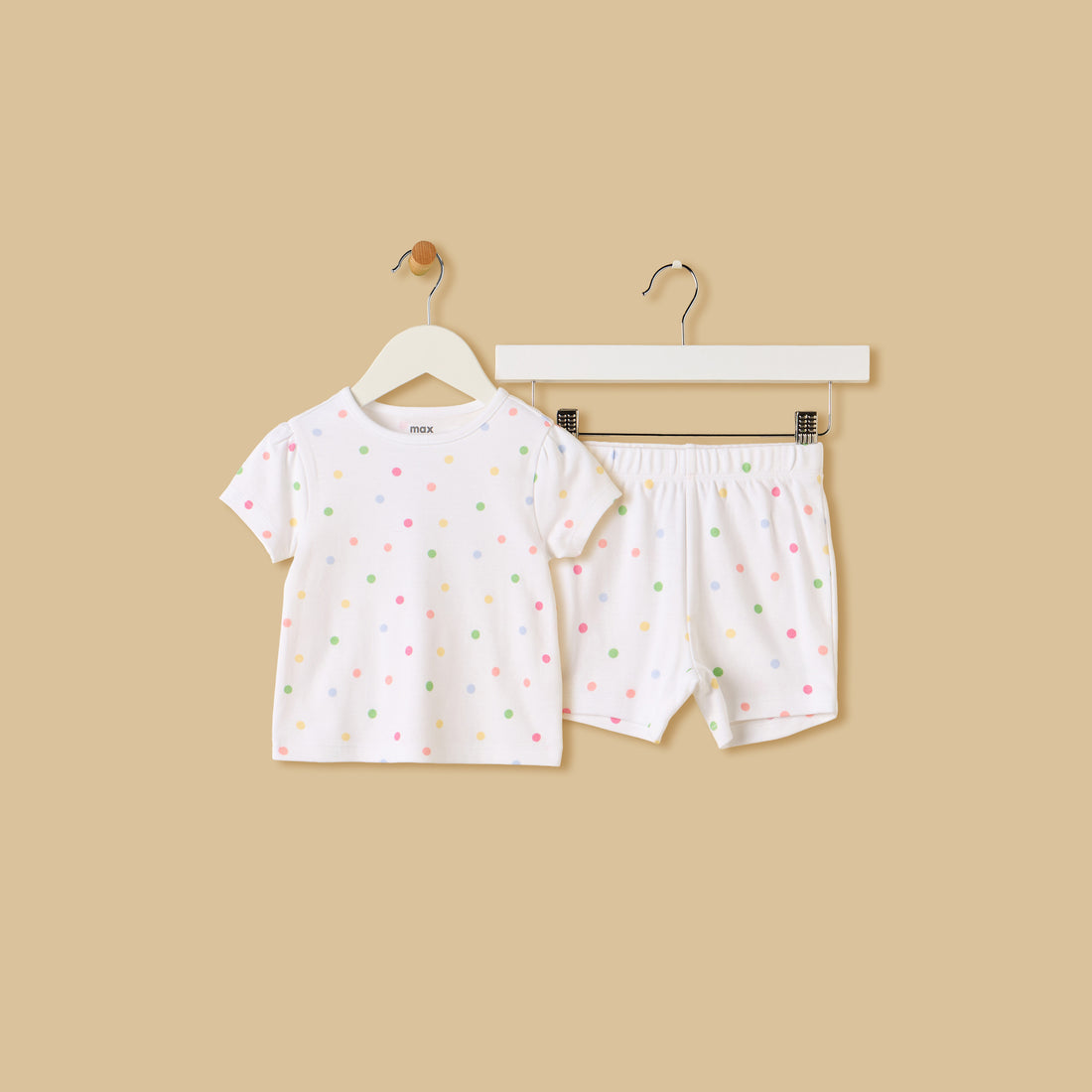 Polka Dot Print Cotton Shorts Set - White / 12-18 mths