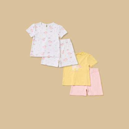 Pack of 2 - Unicorn Print Shorts Set - Multicolour / 12-18 mths