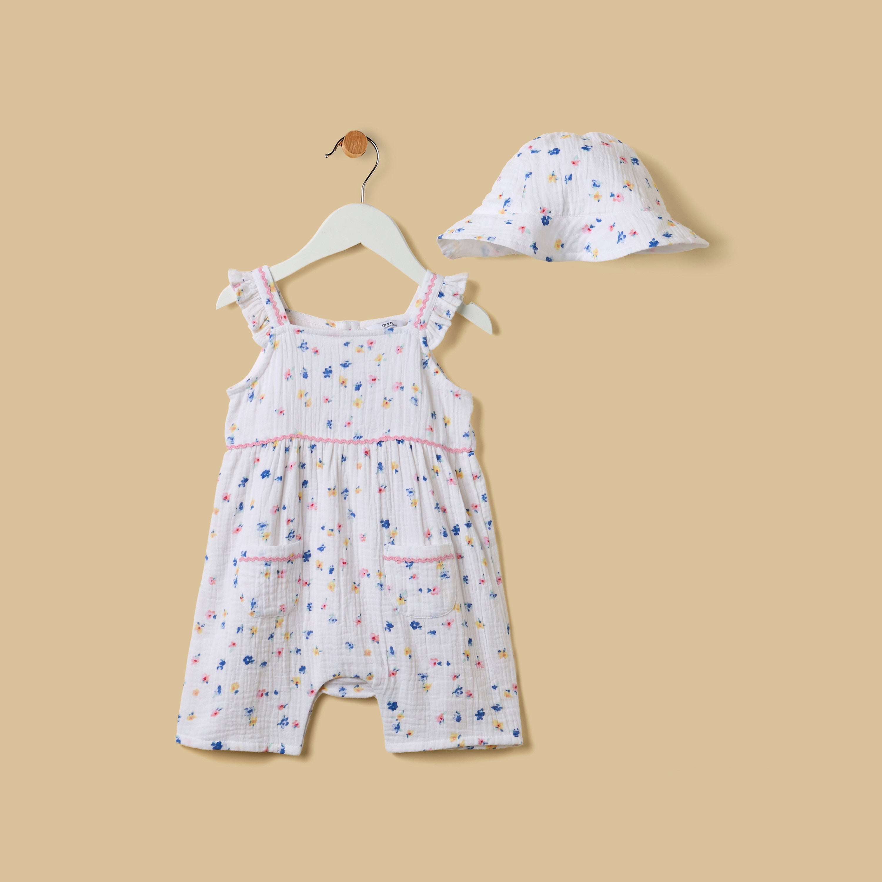 Floral Print Romper and Cap Set
