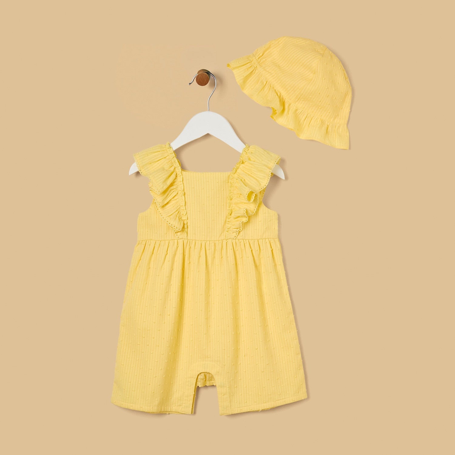 Textured Sleeveless Romper with Cap