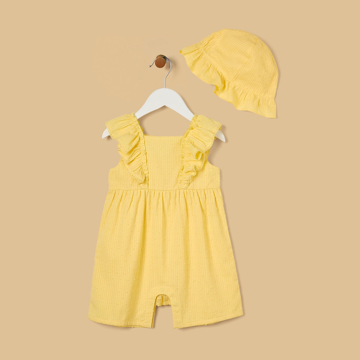 Textured Sleeveless Romper with Cap