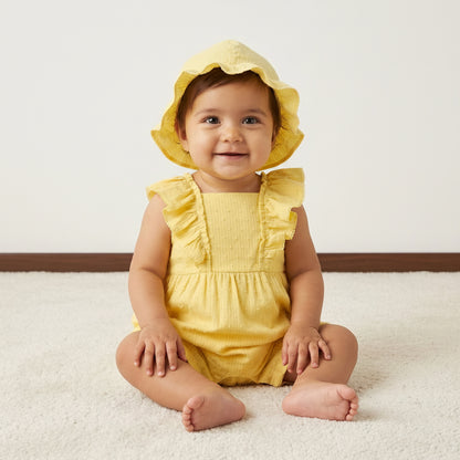 Textured Sleeveless Romper with Cap - Yellow / 12-18 mths