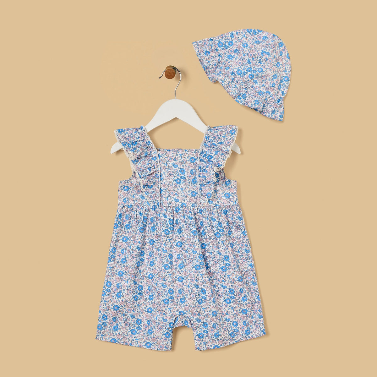 Floral Print Romper with Cap