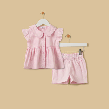 Printed Cotton Shirt and Shorts Set