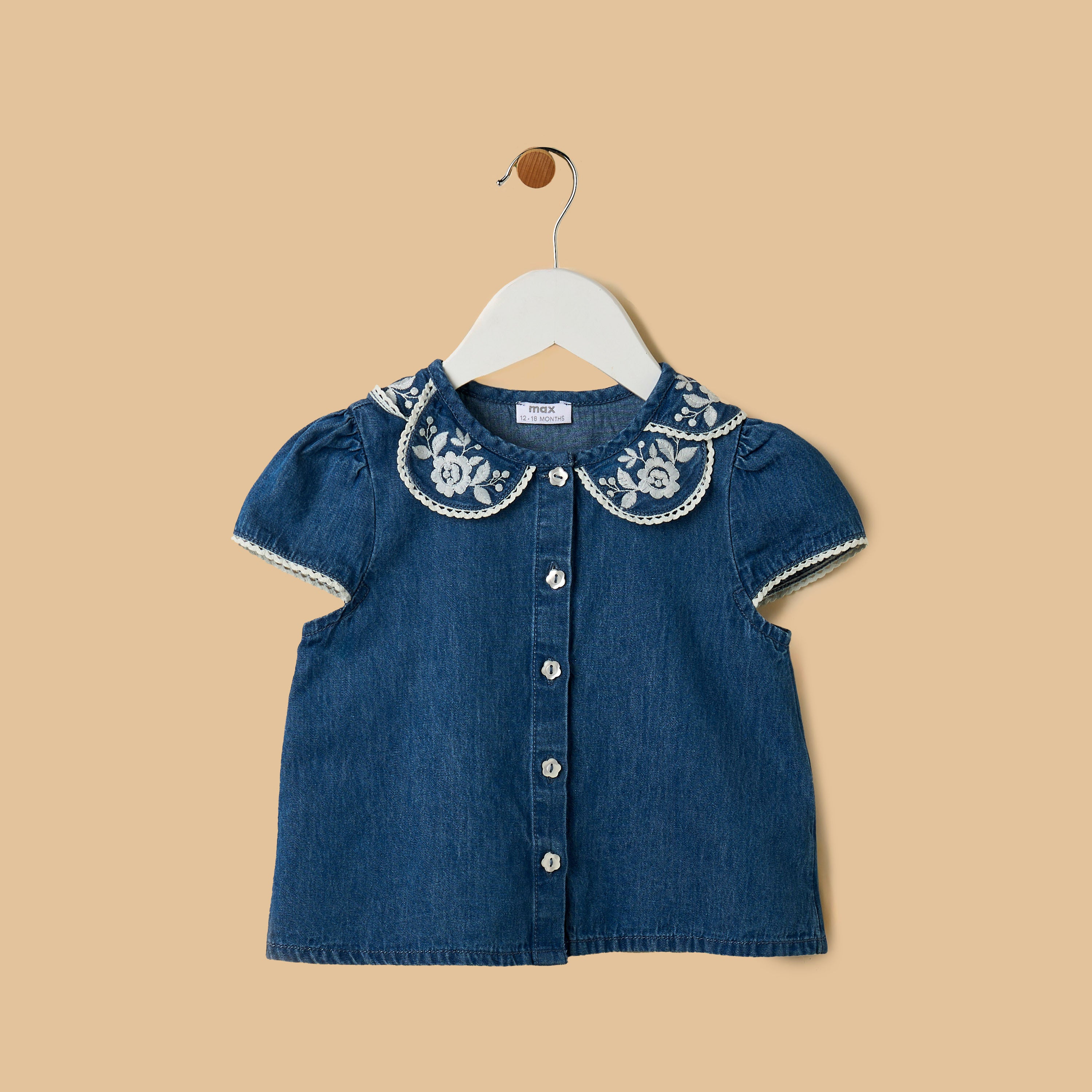 Floral Embroidered Denim Shirt and Shorts Set