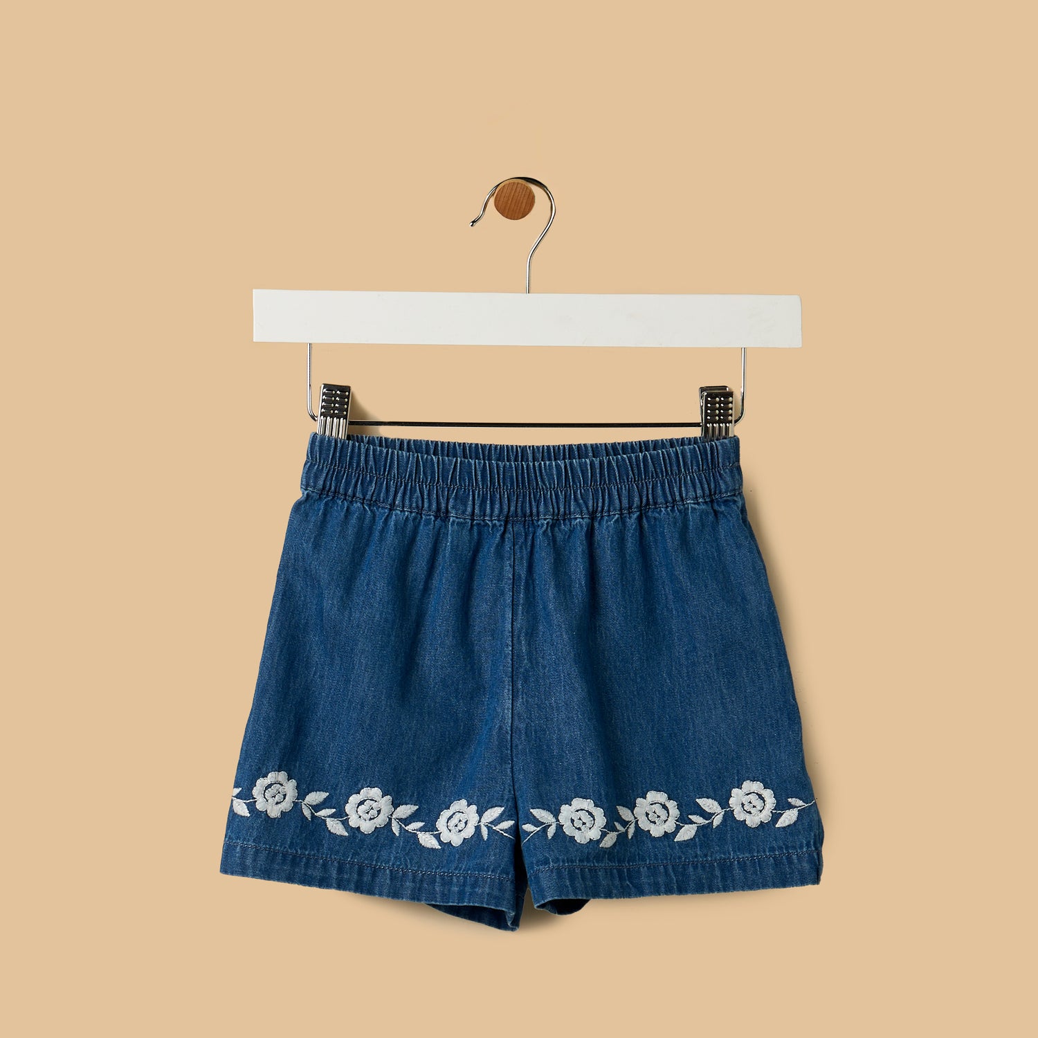 Floral Embroidered Denim Shirt and Shorts Set