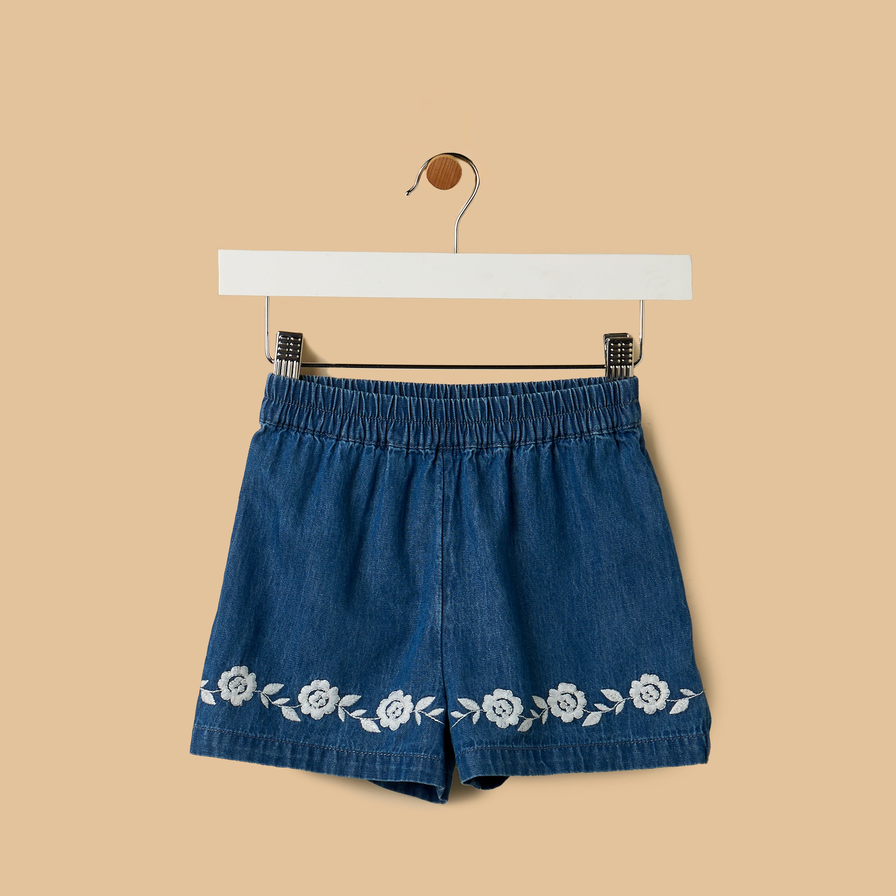 Floral Embroidered Denim Shirt and Shorts Set