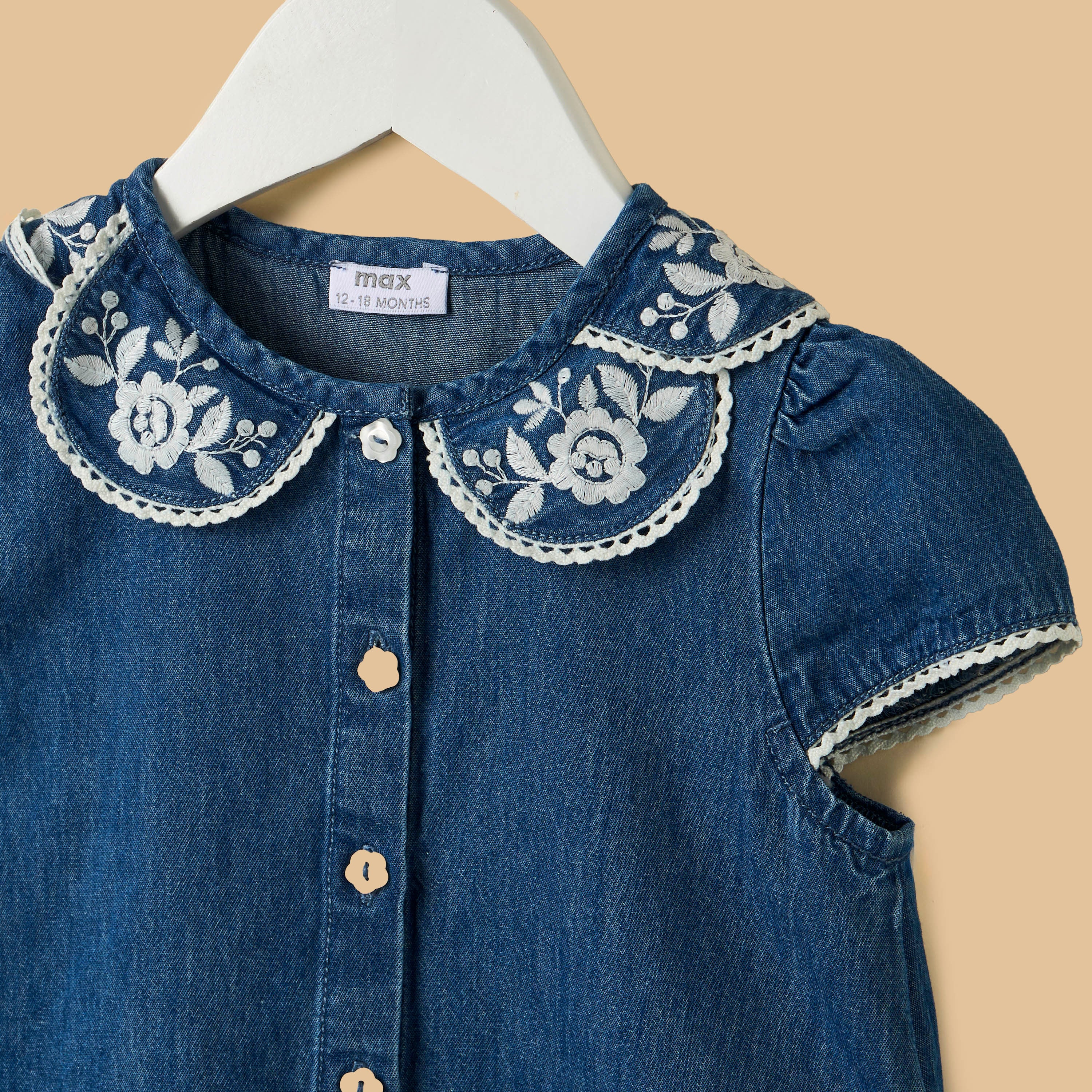 Floral Embroidered Denim Shirt and Shorts Set
