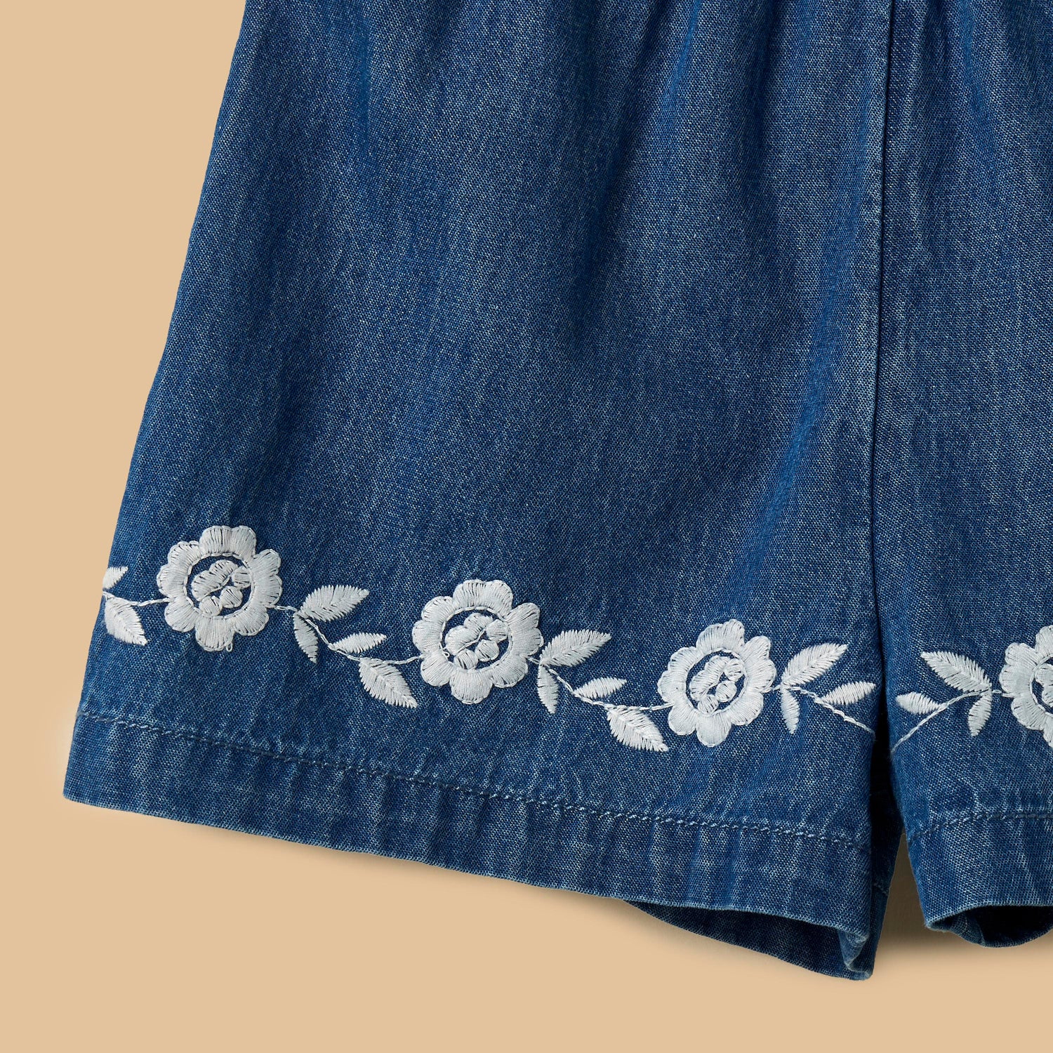 Floral Embroidered Denim Shirt and Shorts Set