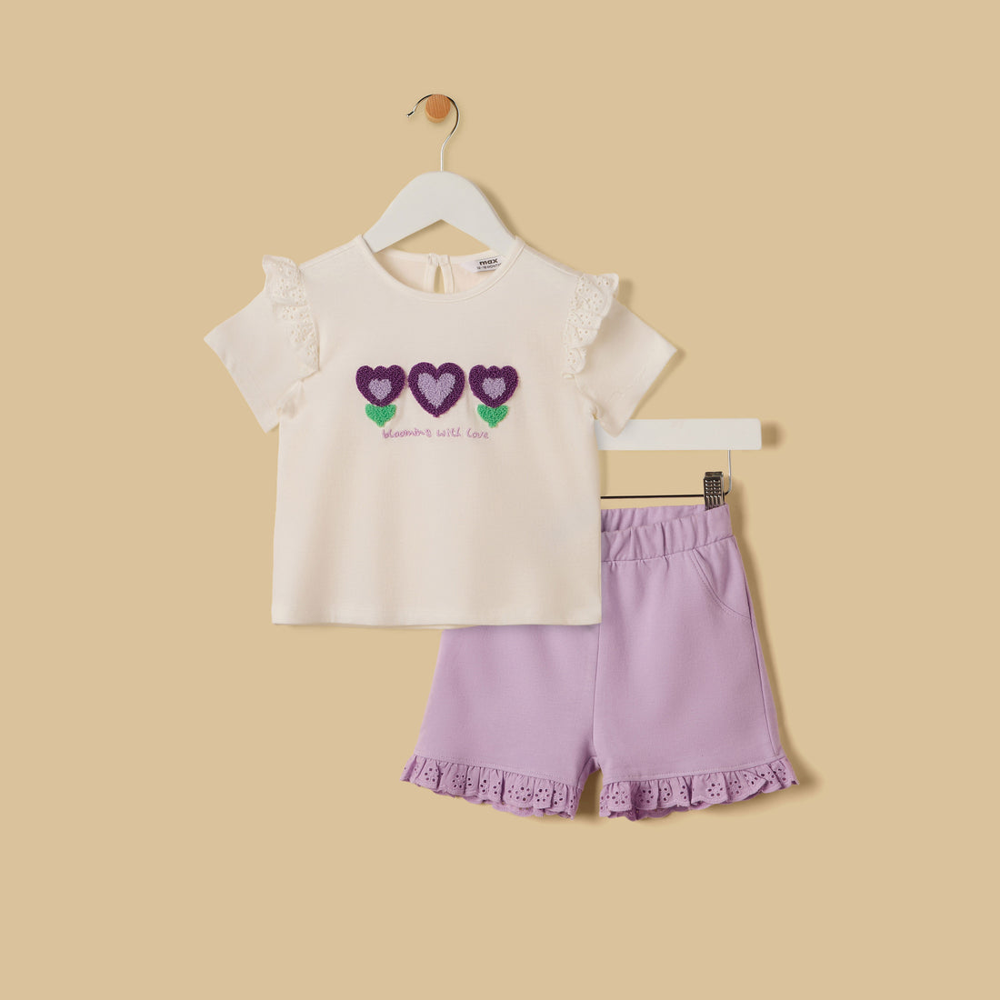 Heart 3D Applique T-shirt and Shorts Set - Purple / 12-18 mths