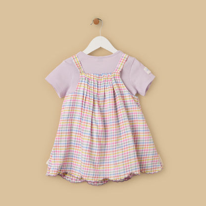 Checked Pinafore and Ribbed T-shirt Set