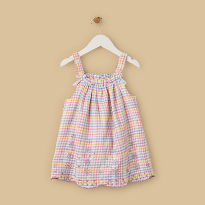 Checked Pinafore and Ribbed T-shirt Set