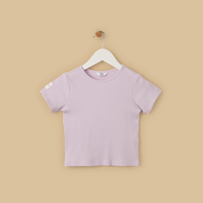 Checked Pinafore and Ribbed T-shirt Set
