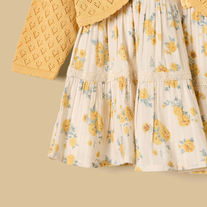 Floral Print Cotton Dress with Shrug