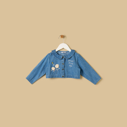 Striped Cotton Dress with Denim Jacket and Bloomers