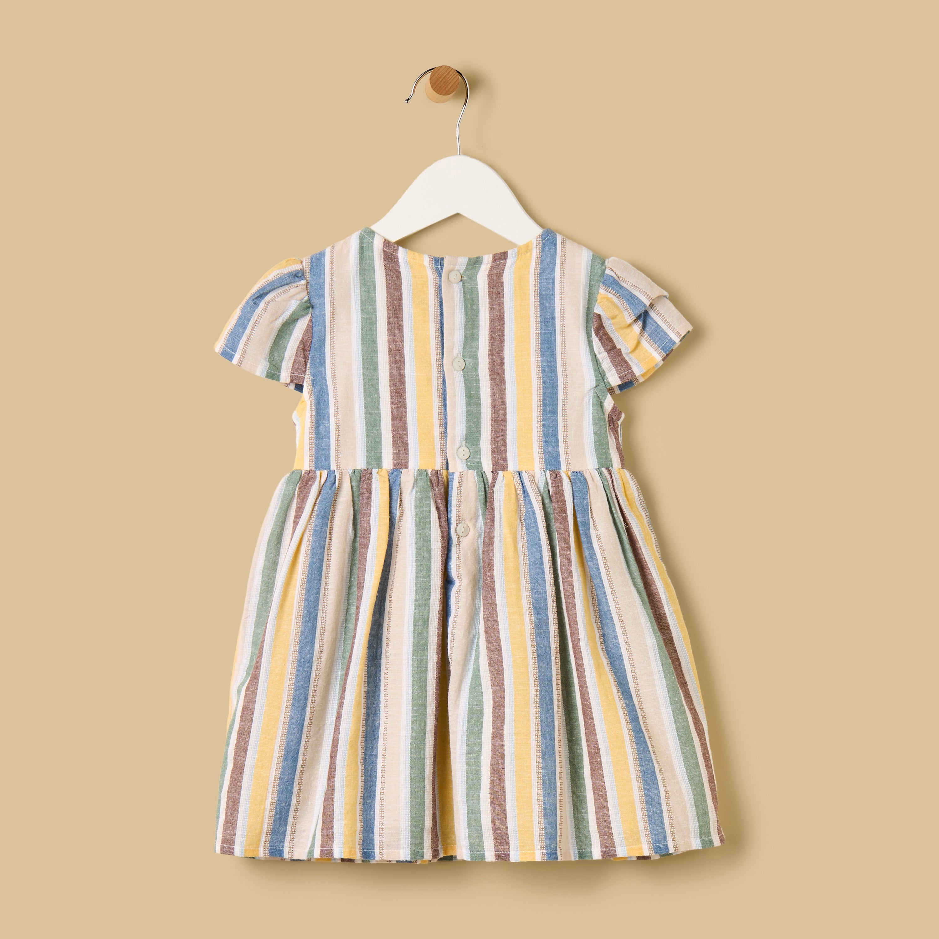 Striped Cotton Dress with Denim Jacket and Bloomers