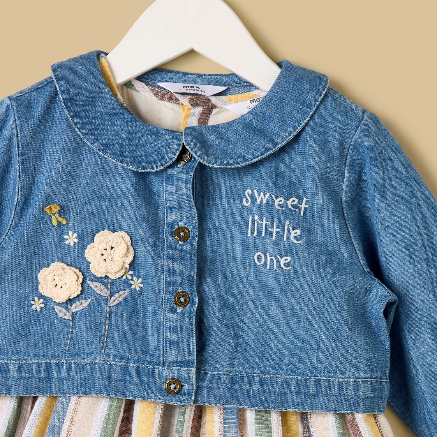 Striped Cotton Dress with Denim Jacket and Bloomers
