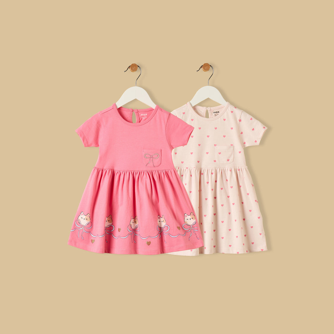 Pack of 2 - Printed Cotton Dress - Pink / 12-18 mths
