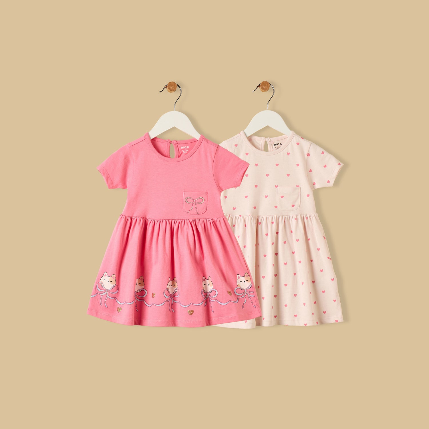 Pack of 2 - Printed Cotton Dress - Pink / 12-18 mths