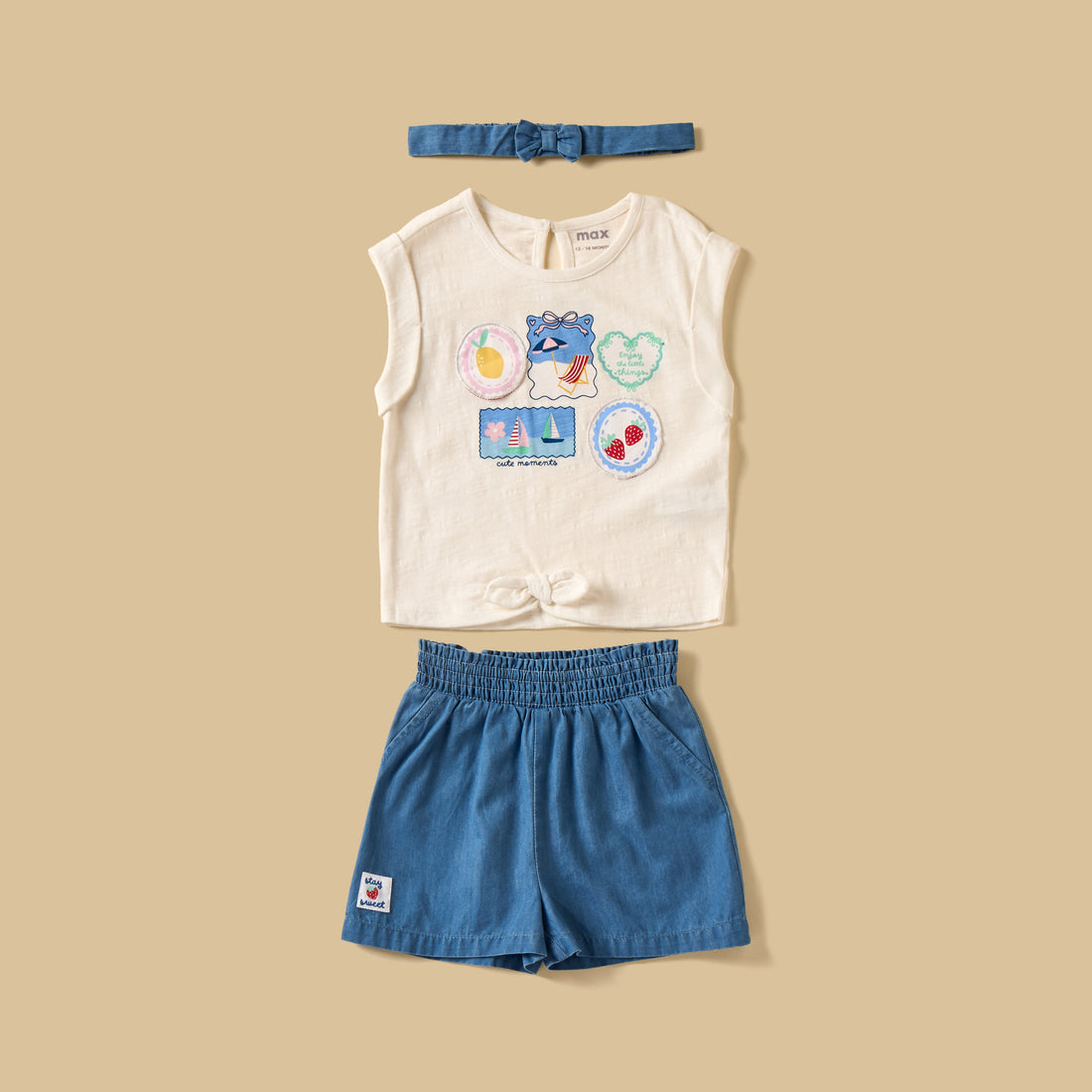 Printed Sleeveless Top with Denim Shorts and Headband
