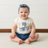 Printed Sleeveless Top with Denim Shorts and Headband - White / 12-18 mths