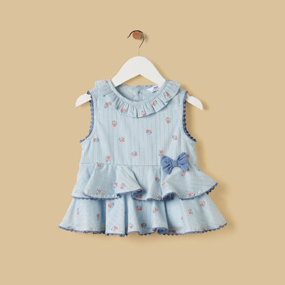 Floral Print Sleeveless Tiered Top and Shorts Set