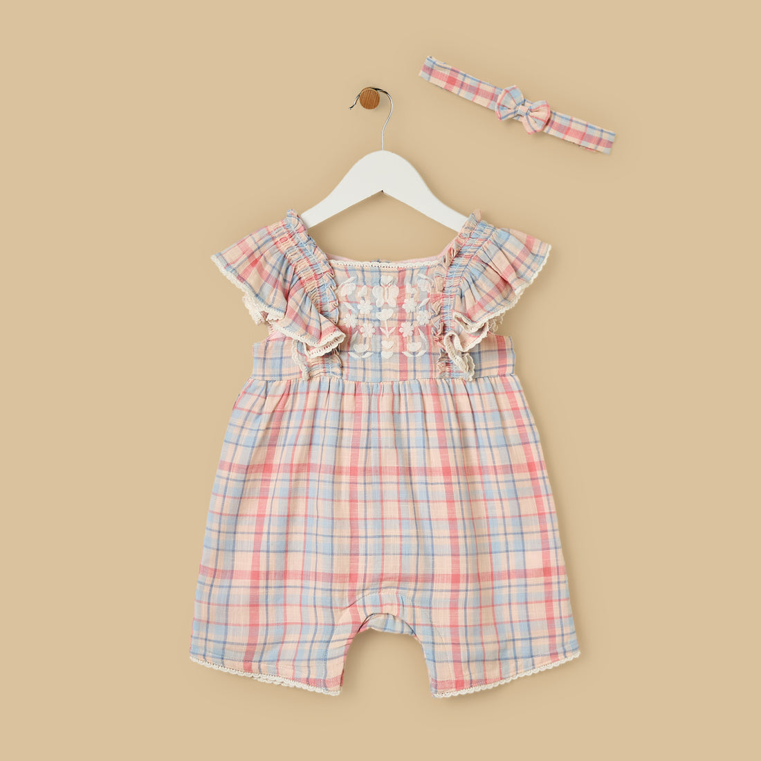 Checked Playsuit with Headband