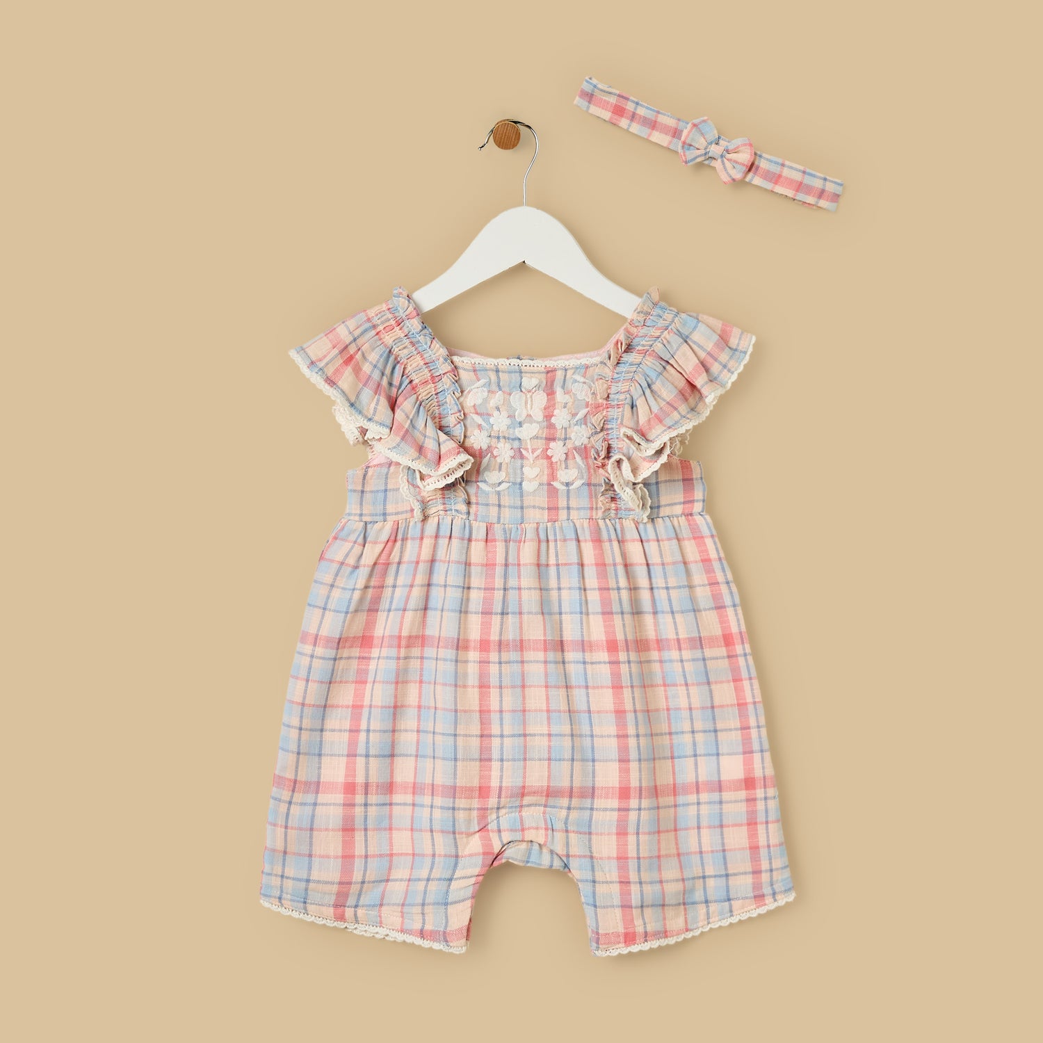 Checked Playsuit with Headband