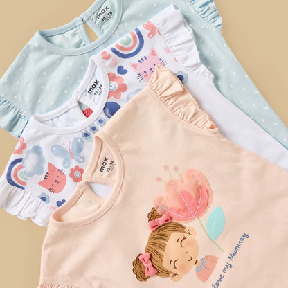 Pack of 3 - Printed Ruffle Sleeves Top