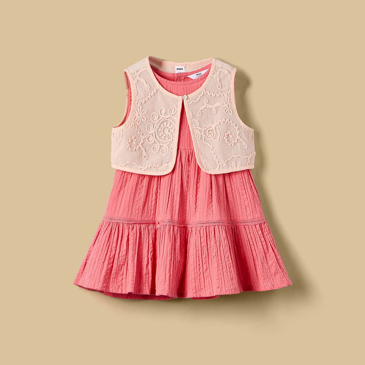 Textured Sleeveless Tiered Dress with Shrug