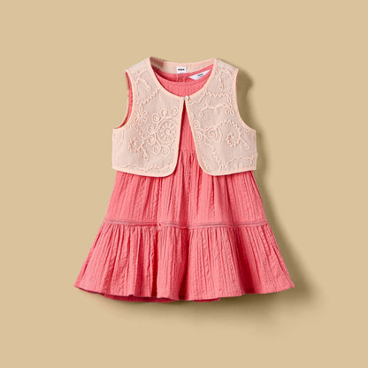 Textured Sleeveless Tiered Dress with Shrug