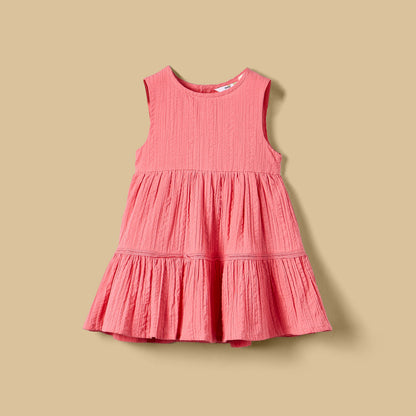 Textured Sleeveless Tiered Dress with Shrug