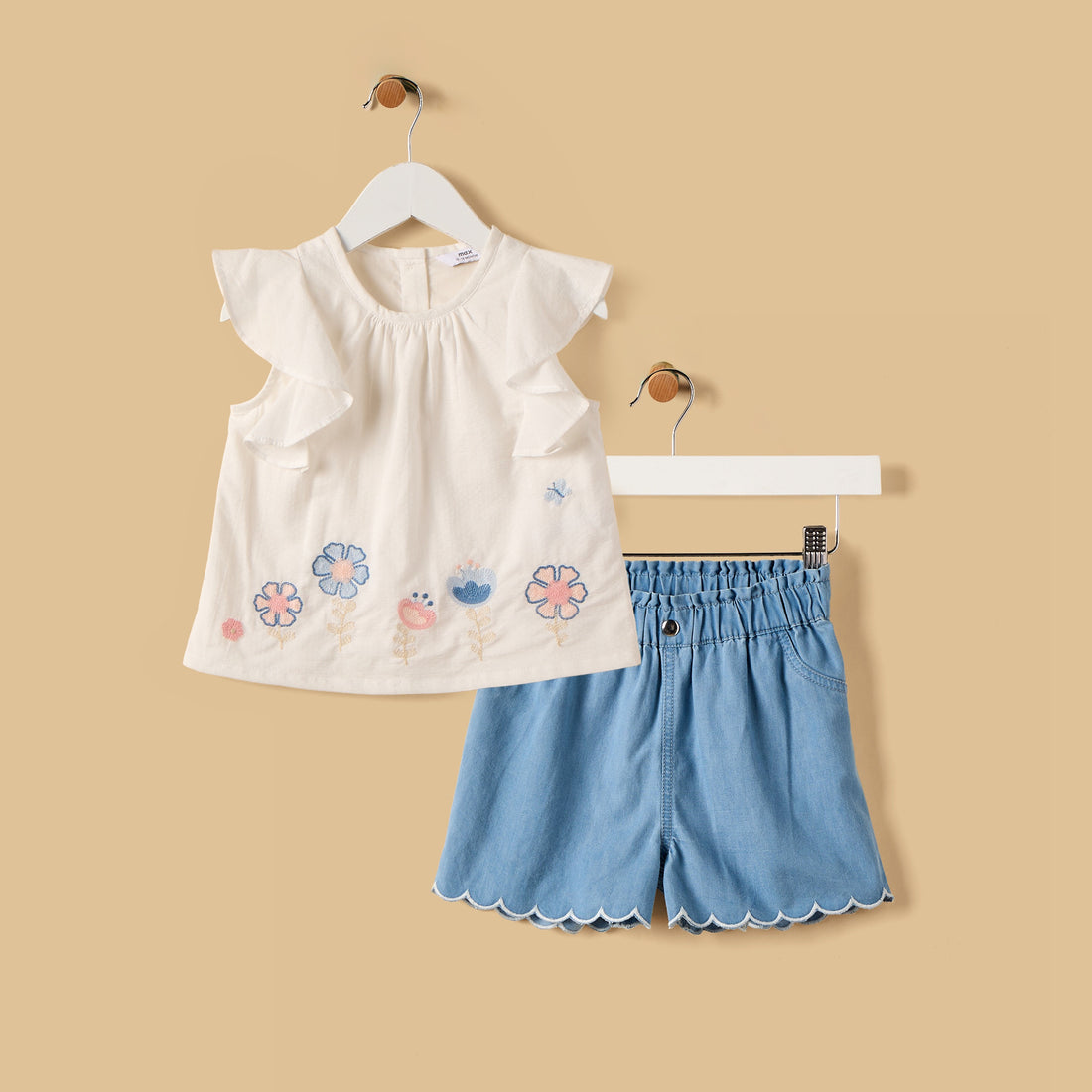 Embroidered Top and Shorts Set - White / 12-18 mths