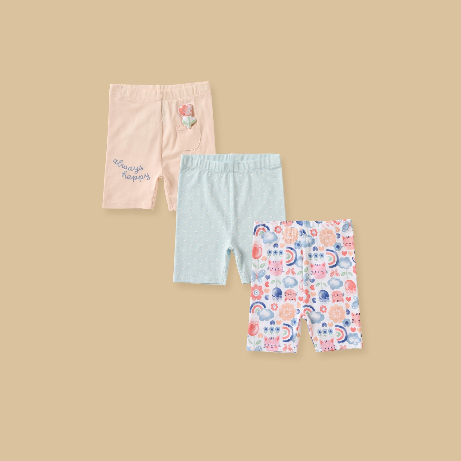 Pack of 3 - Printed Short Leggings - Multicolour / 12-18 mths