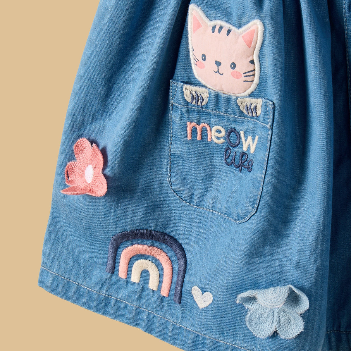 Applique Detail Sleeveless Denim Dress