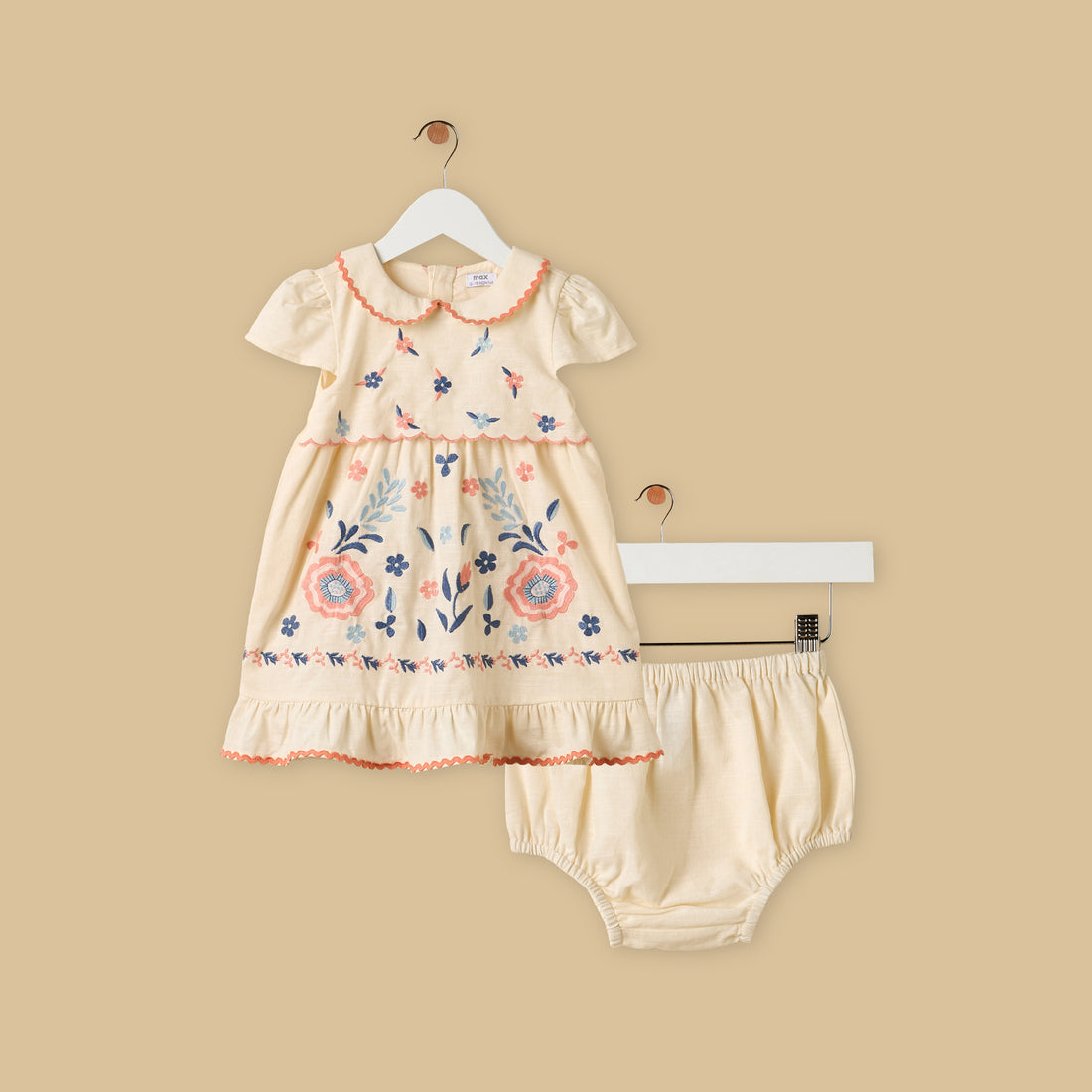 Floral Embroidered Dress with Bloomers - Cream / 18-24 mths