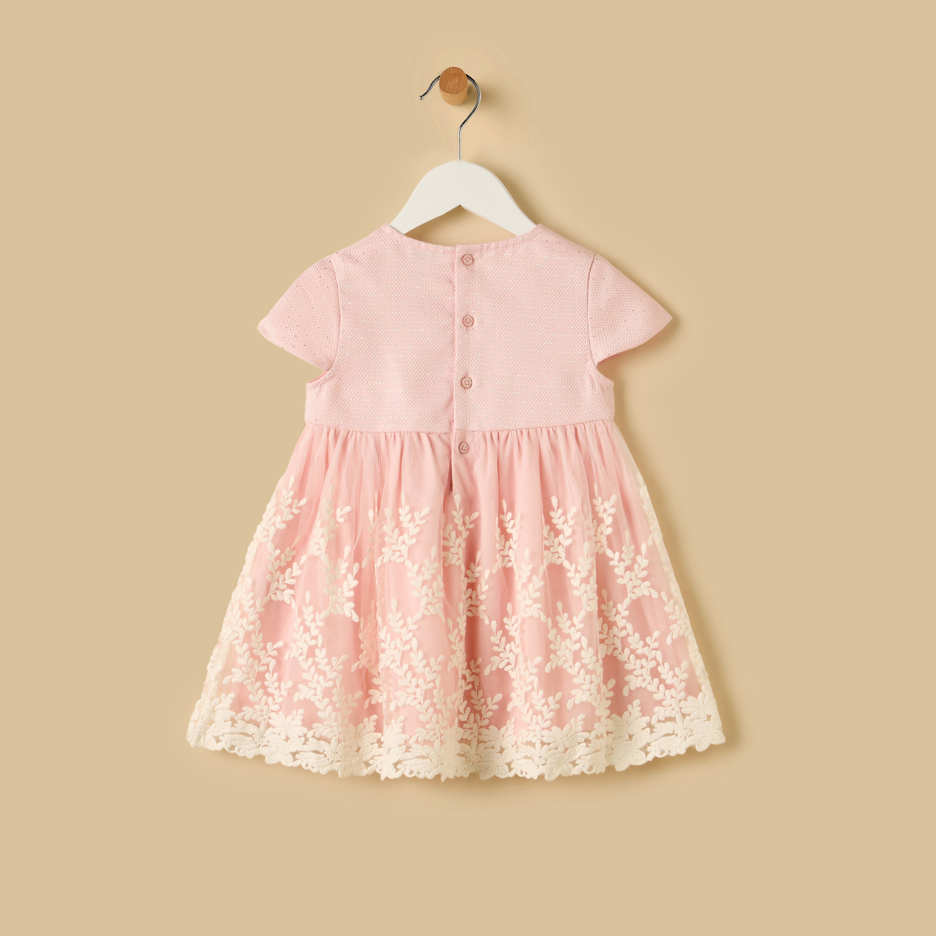 Embroidered Mesh Overlay Dress