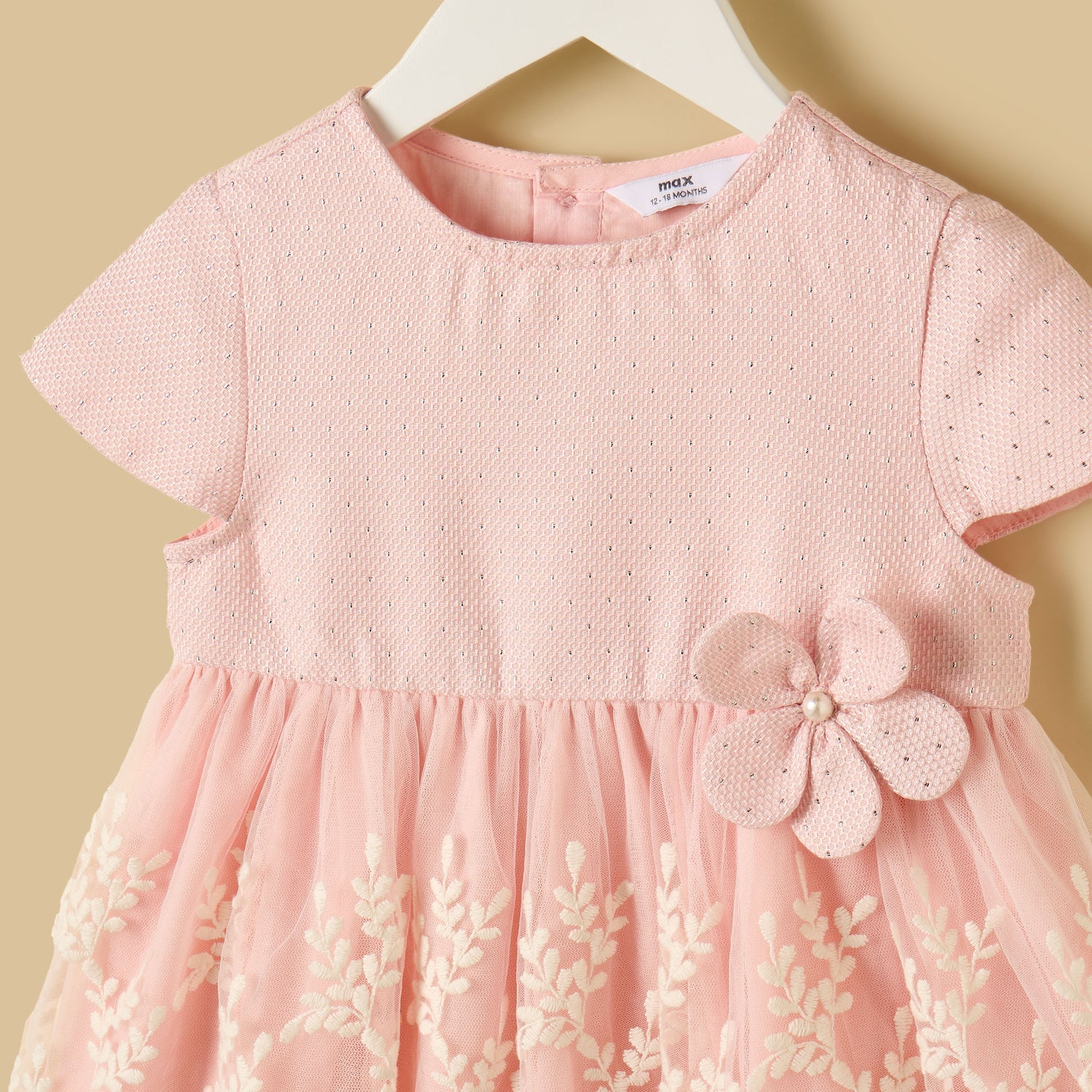 Embroidered Mesh Overlay Dress