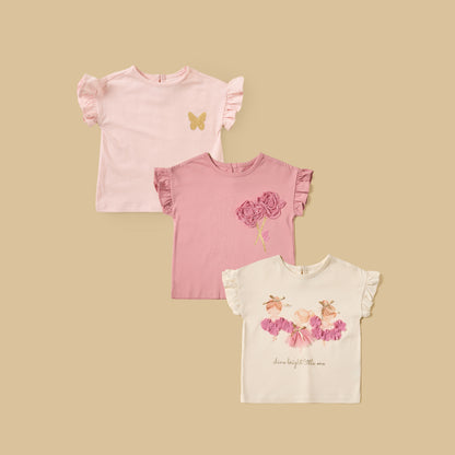 Pack of 3 - Embellished Cotton T-shirt - Pink / 12-18 mths