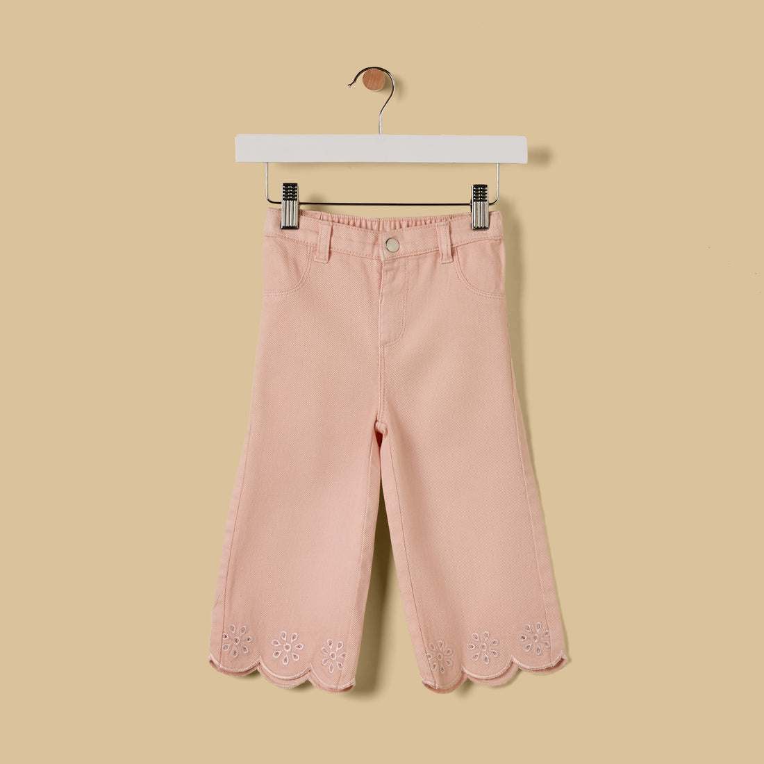 Embroidered Wide Leg Jeans - Pink