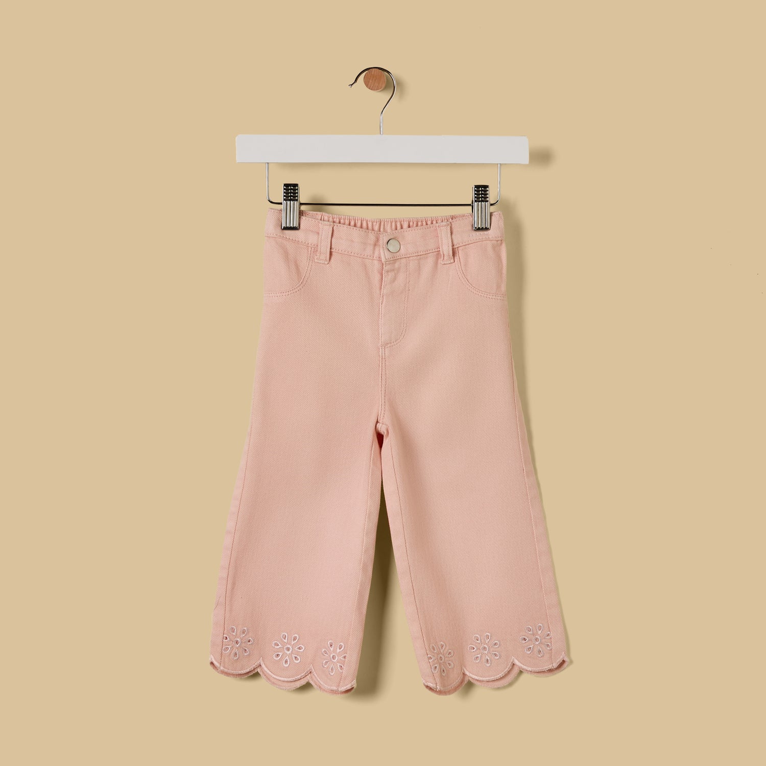 Embroidered Wide Leg Jeans - Pink