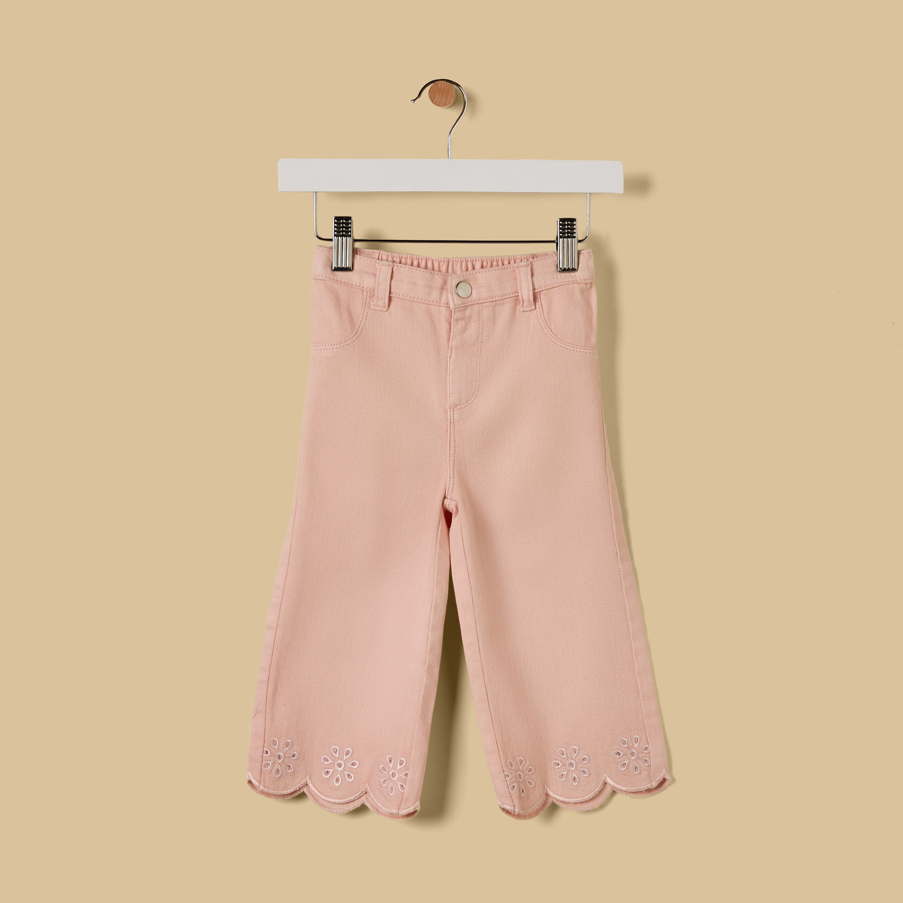 Embroidered Wide Leg Jeans - Pink