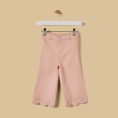 Embroidered Wide Leg Jeans - Pink
