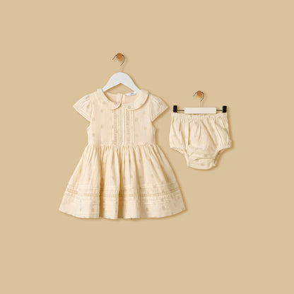 Foil Print Linen Blend Dress with Bloomers