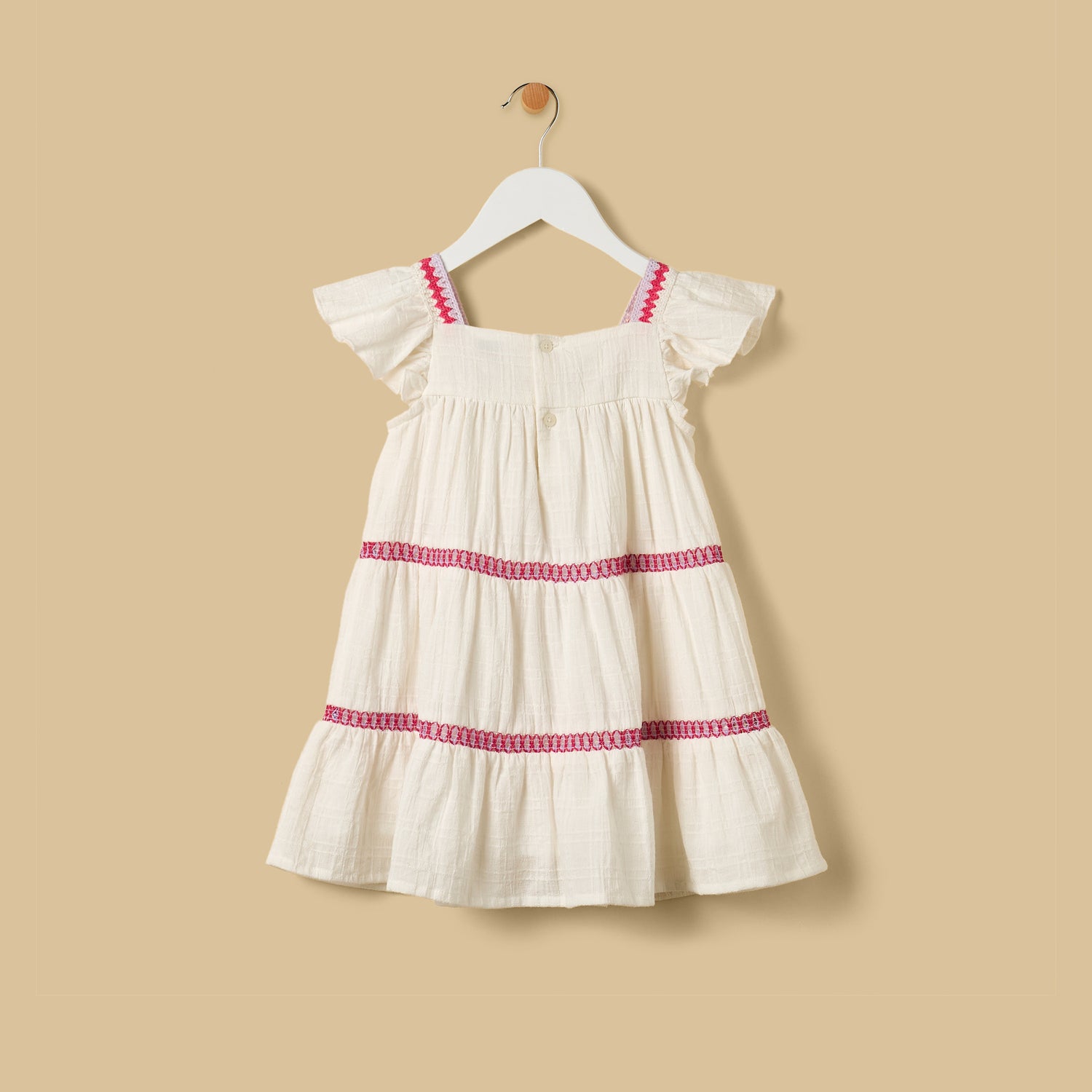 Crochet Yoke Tiered Double Gauze Dress